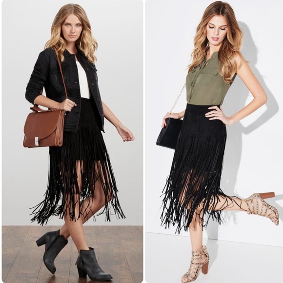 Design Lab Lord & Taylor Black Faux Suede Fairy Fringe Skirt XS Boho Whimsigoth - Picture 2 of 11